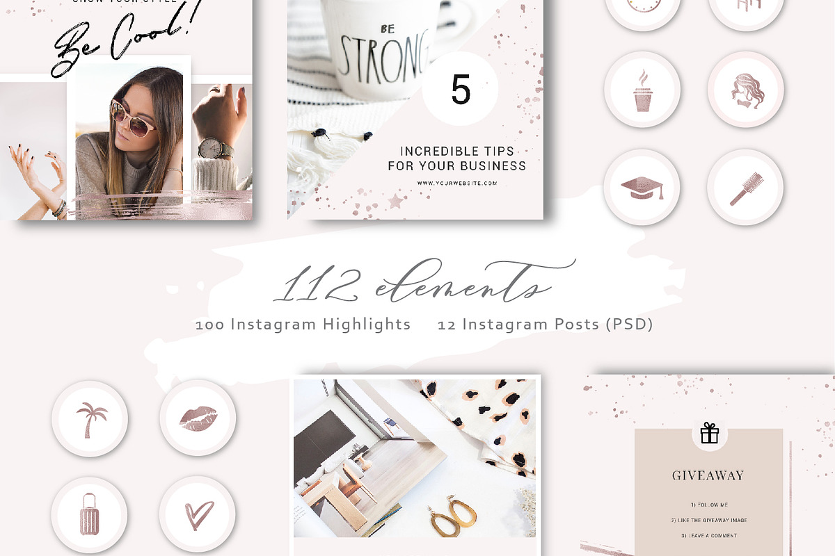 Shine and Glitter - Rose gold Pack in Instagram Templates - product preview 8