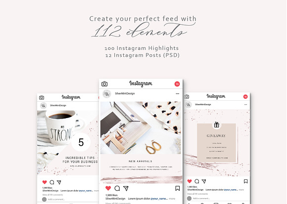 Shine and Glitter - Rose gold Pack in Instagram Templates - product preview 4