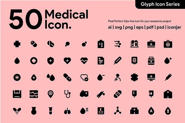 50 Medical Glyph Icon