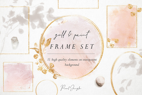 15 Gold & watercolor frames - PNG