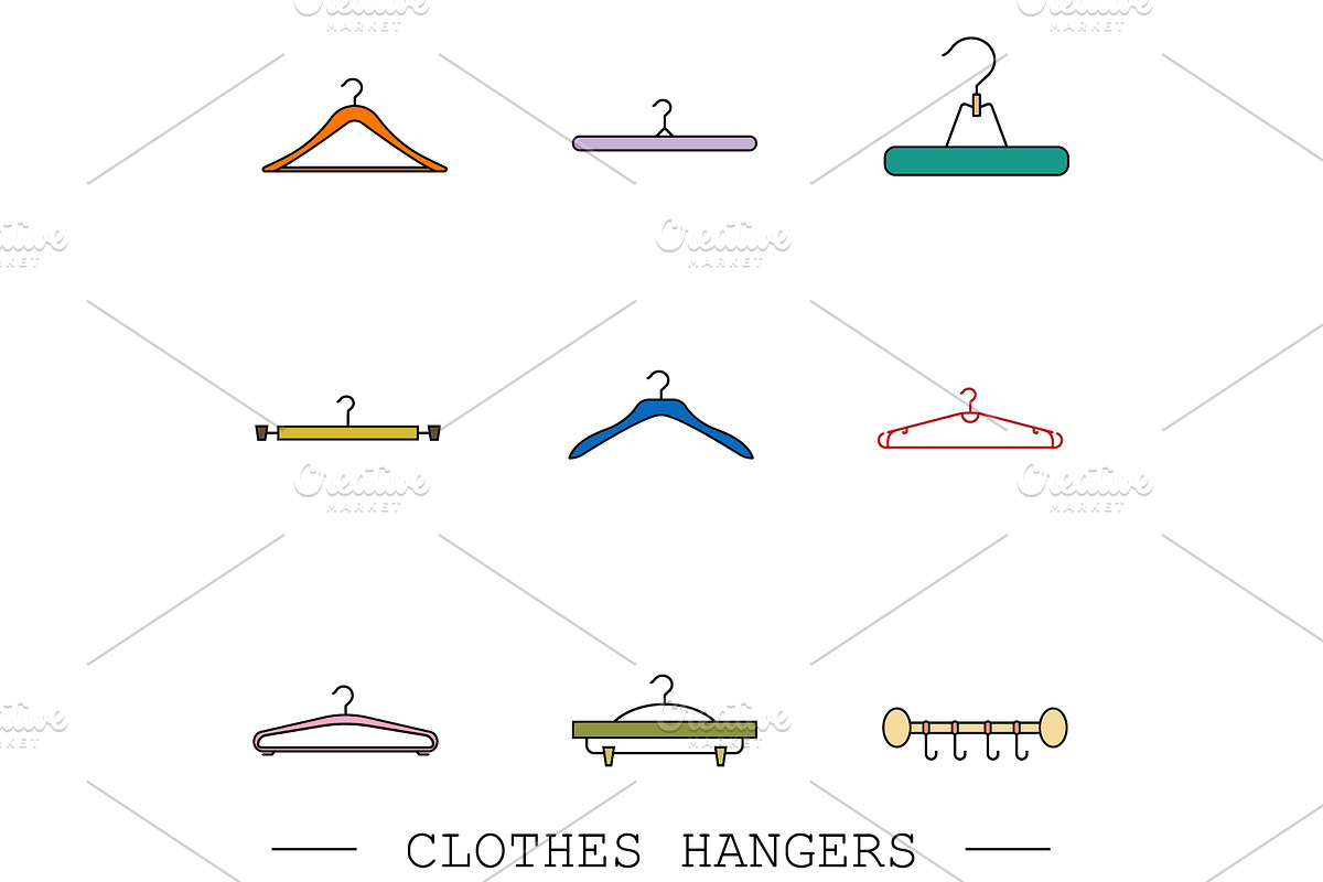 Hangers vector color icons set. Set in Icons - product preview 8