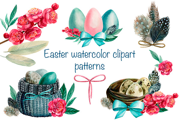 Easter watercolor clipart, patterns