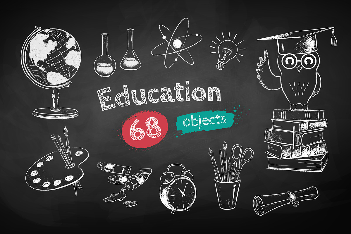 Chalked education set (BW) in Objects - product preview 8