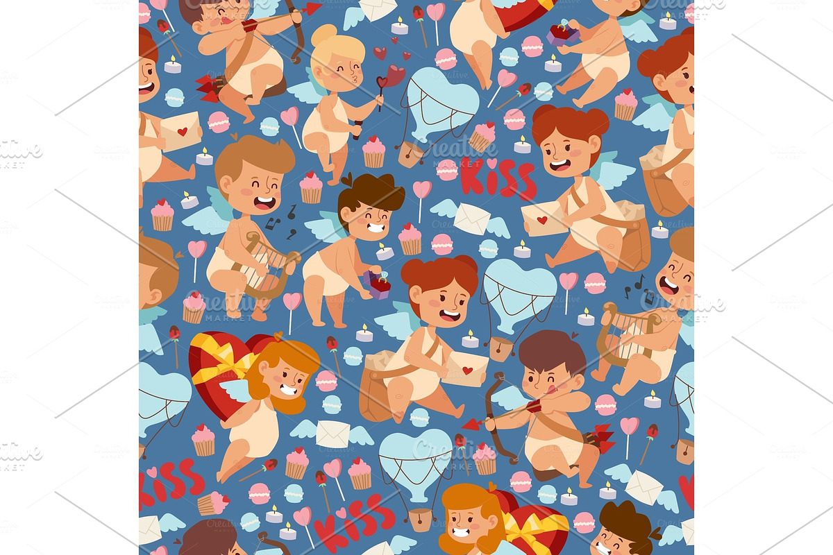 Cupid babies in seamless pattern in Objects - product preview 8