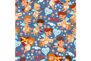 Cupid babies in seamless pattern