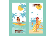 Surfing school advertising banner