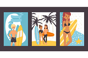 People with surfboards, vector