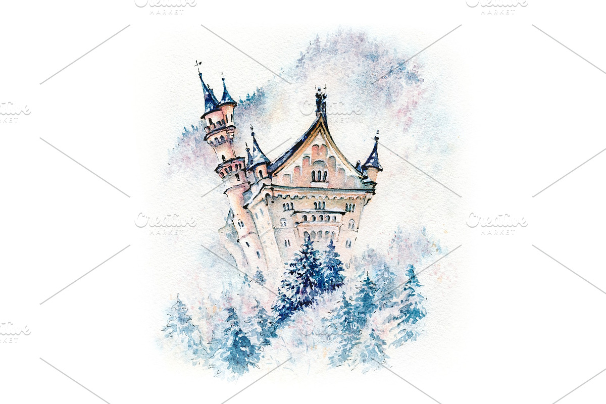 Fairytale Neuschwanstein Castle in Illustrations - product preview 8