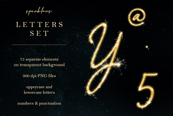 Gold sparklers letters clipart in Objects - product preview 1