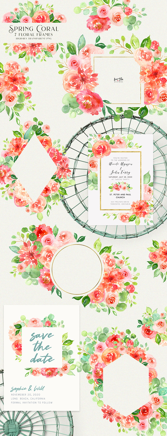 Spring Coral Floral Set in Illustrations - product preview 2
