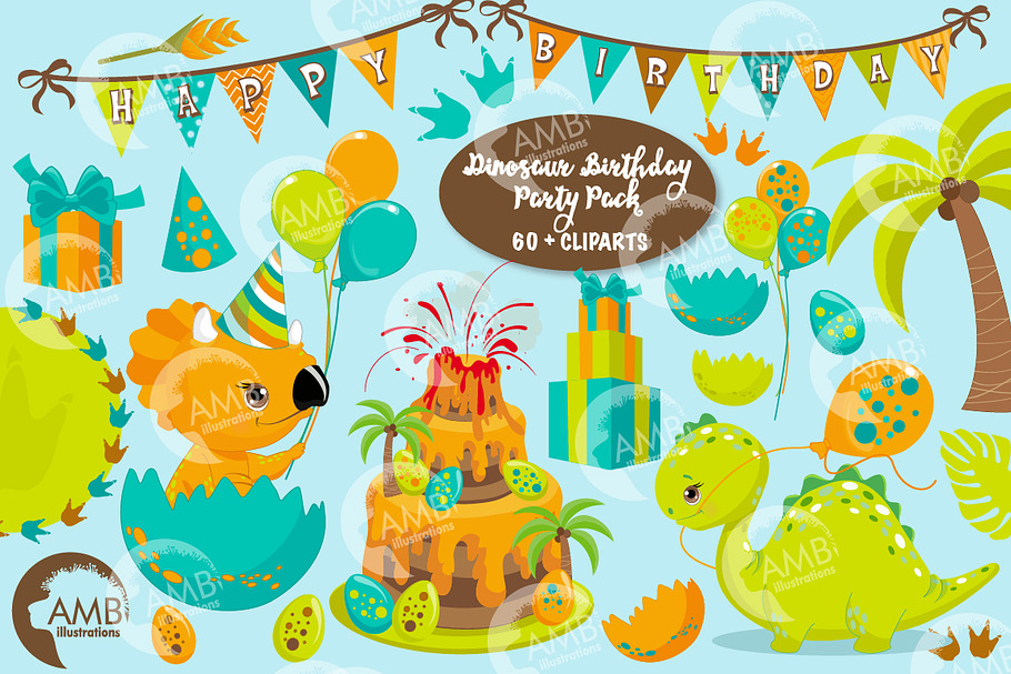 Dinosaur Party Clipart AMB-2701 in Illustrations - product preview 8