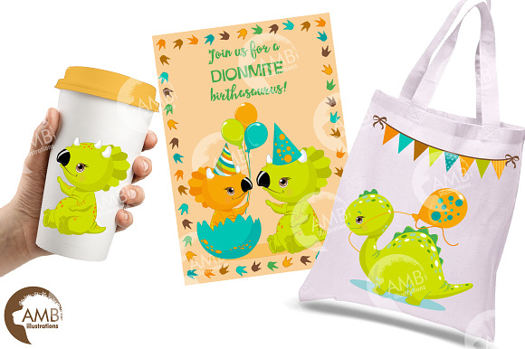Dinosaur Party Clipart AMB-2701 in Illustrations - product preview 1