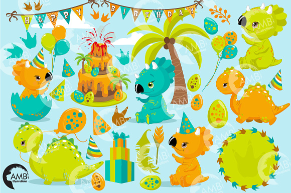 Dinosaur Party Clipart AMB-2701 in Illustrations - product preview 2