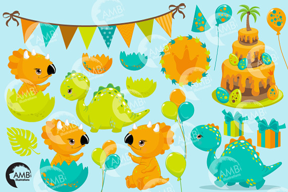 Dinosaur Party Clipart AMB-2701 in Illustrations - product preview 5