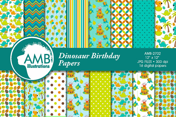 Dinosaur Birthday Papers AMB-2702 in Patterns - product preview 2