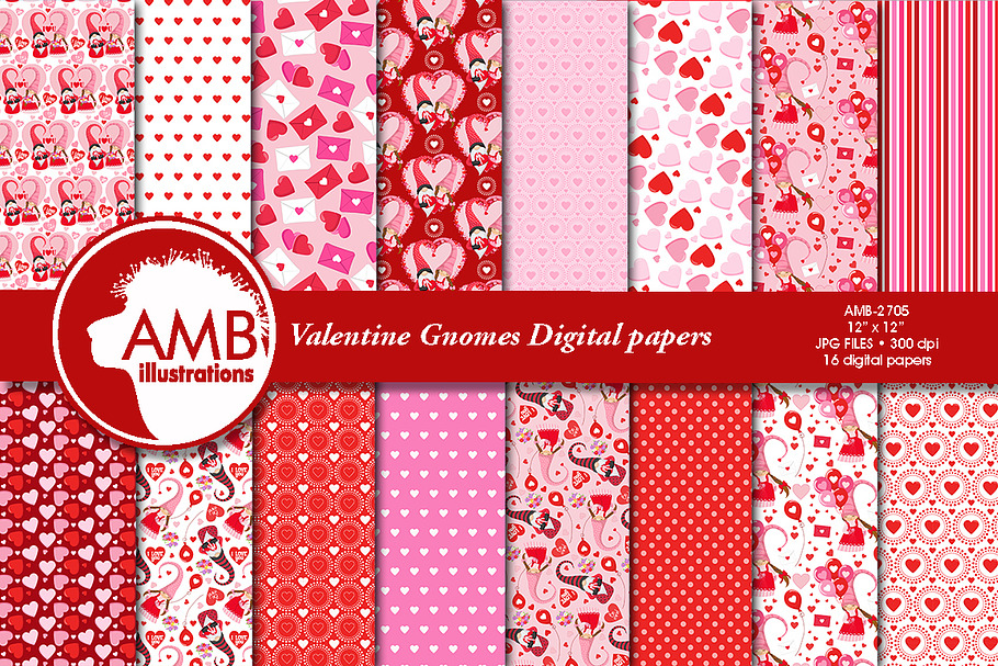 Valentine Gnome patterns AMB-2705