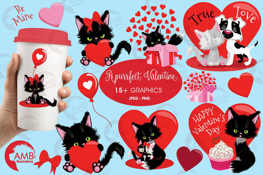 Valentine Cats cliparts AMB-2709 in Illustrations - product preview 8