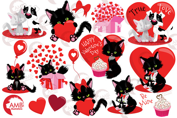 Valentine Cats cliparts AMB-2709 in Illustrations - product preview 3