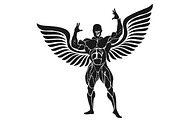 Bodybuilder flexing muscles, vector