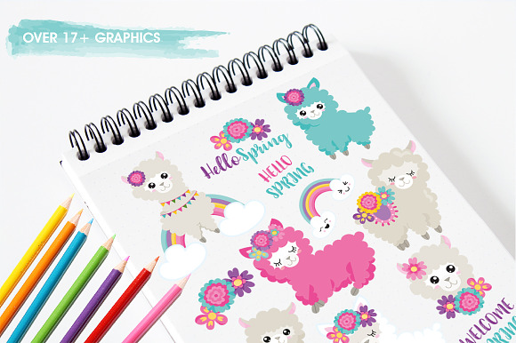Spring Llamas in Illustrations - product preview 2