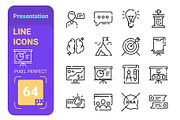 Presentation line icons set with