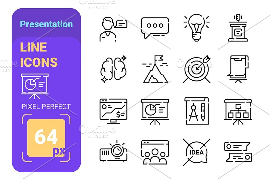 Presentation line icons set with in Illustrations - product preview 8