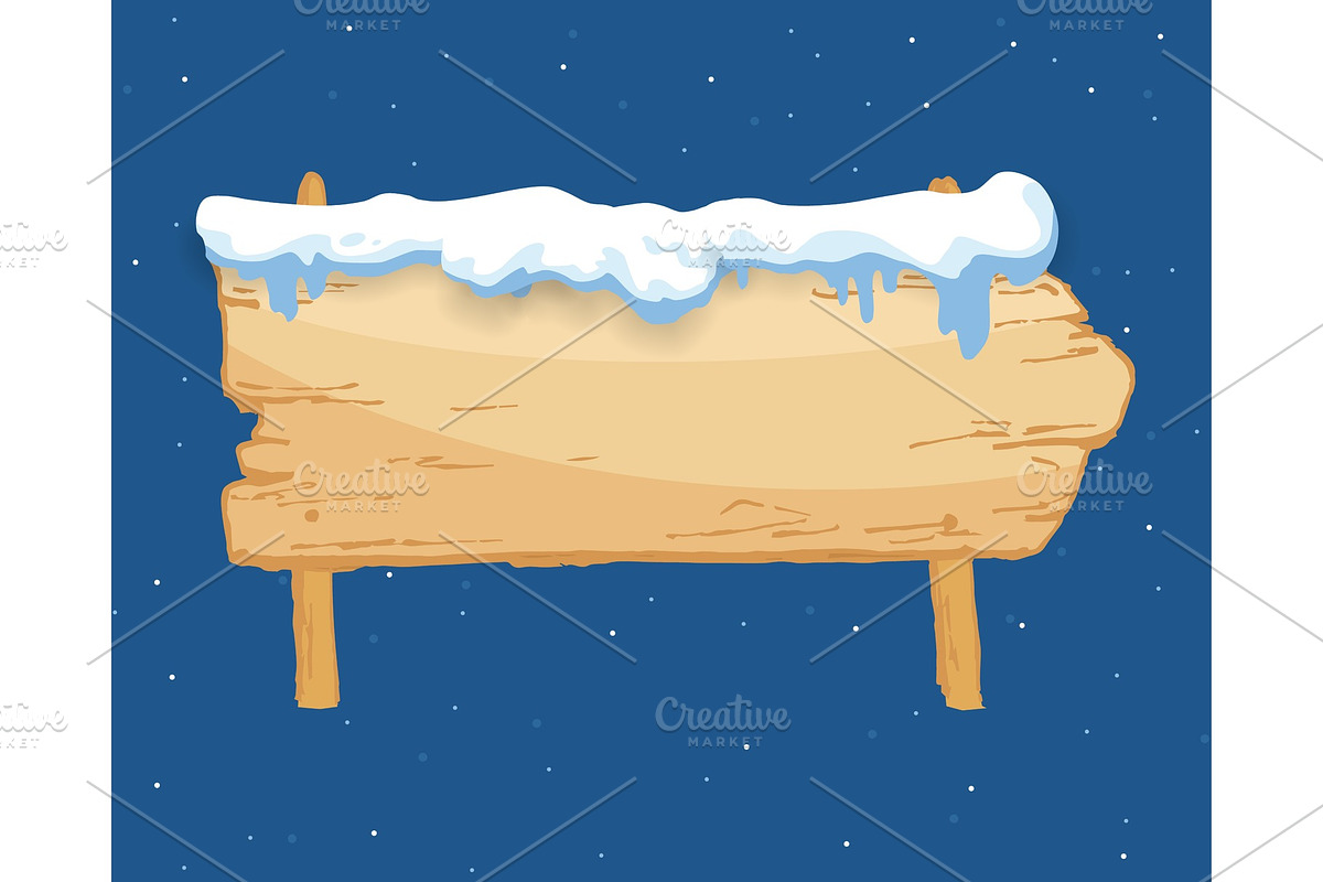 Cartoon wooden winter sign with snow in Objects - product preview 8