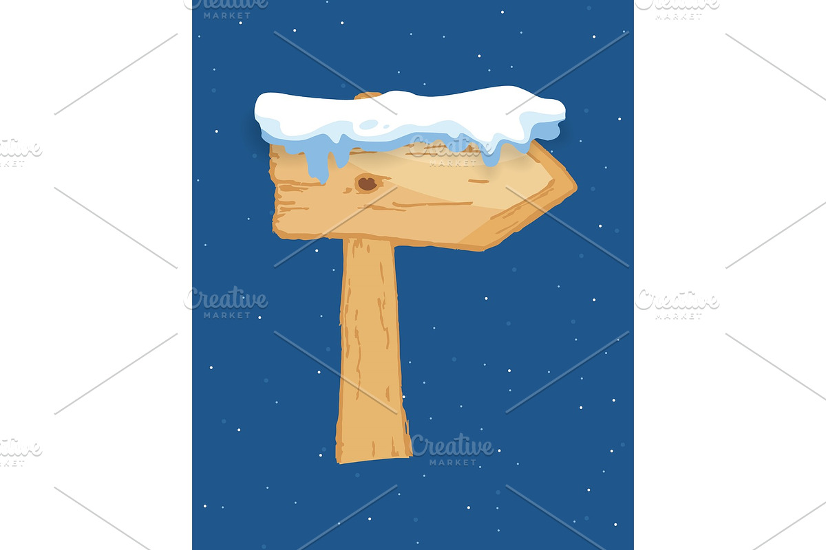 Cartoon wooden winter sign with snow in Illustrations - product preview 8