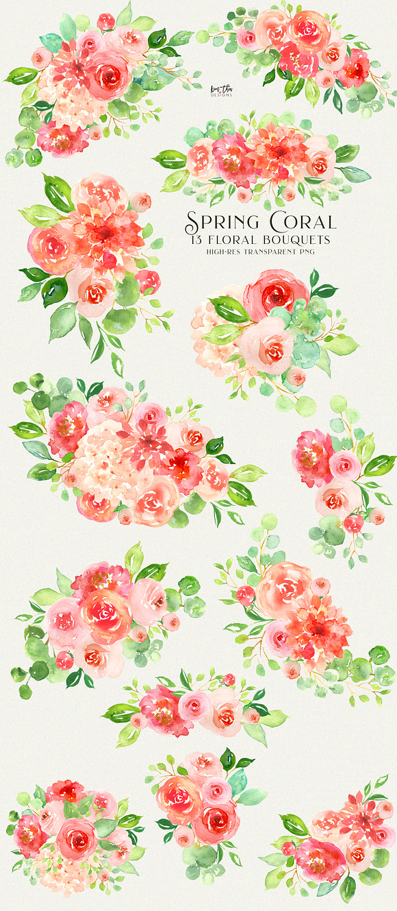 Spring Coral Floral Set in Illustrations - product preview 4
