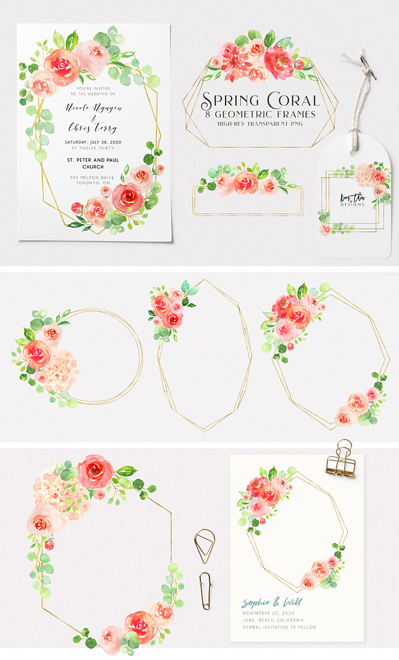 Spring Coral Floral Set in Illustrations - product preview 5