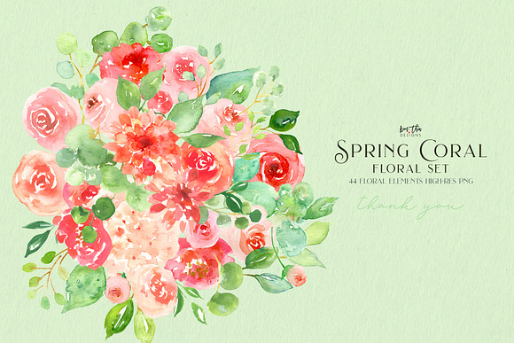 Spring Coral Floral Set in Illustrations - product preview 6