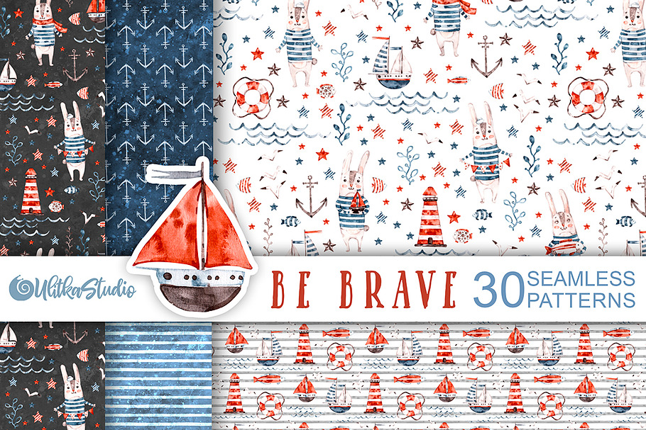 Nautical cute sea seamless patterns in Patterns - product preview 8