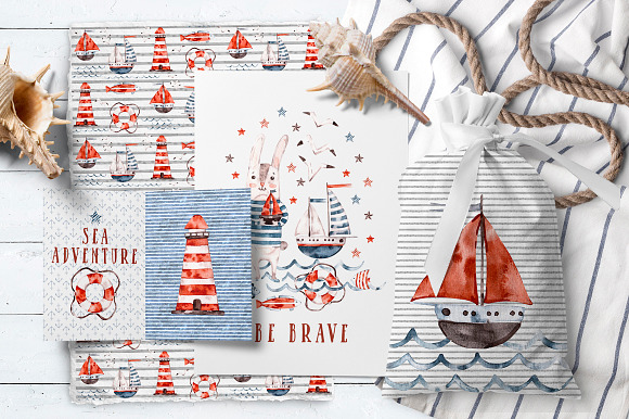 Nautical cute sea seamless patterns in Patterns - product preview 1