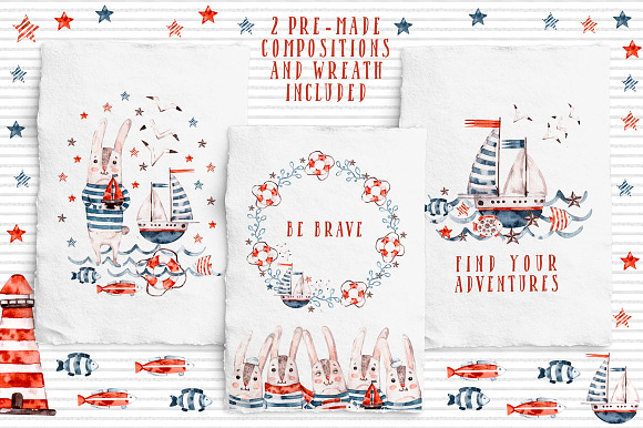Nautical cute sea seamless patterns in Patterns - product preview 2