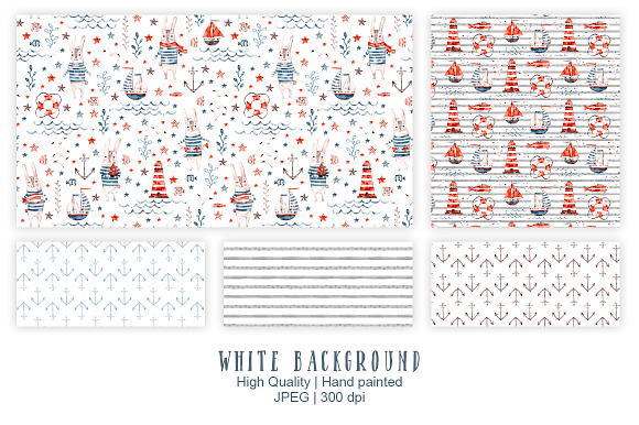 Nautical cute sea seamless patterns in Patterns - product preview 3