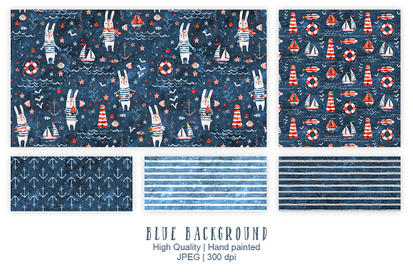 Nautical cute sea seamless patterns in Patterns - product preview 5