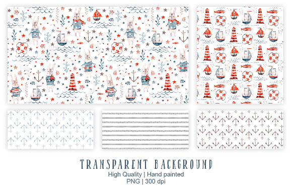 Nautical cute sea seamless patterns in Patterns - product preview 9