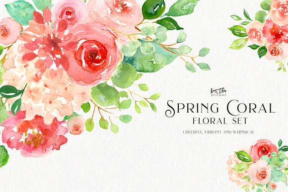 Spring Coral Floral Set in Illustrations - product preview 7