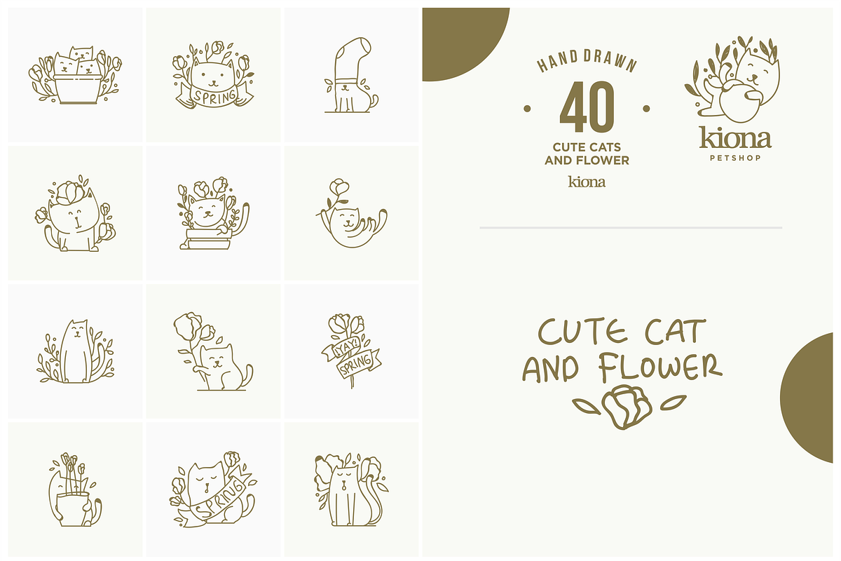 cute cat and flowers hand drawn in Illustrations - product preview 8