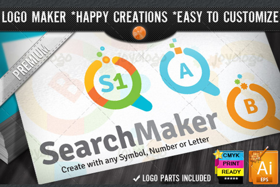 Flat Colorful Search Logo Maker Set in Logo Templates - product preview 8