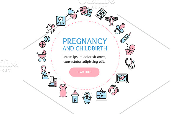 Pregnance Banner Poster Card Set. in Illustrations - product preview 1