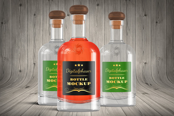 Clear Rum Brandy Vodka Bottle Mockup in Product Mockups - product preview 2