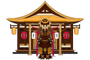Fierce Samurai Warrior at Temple