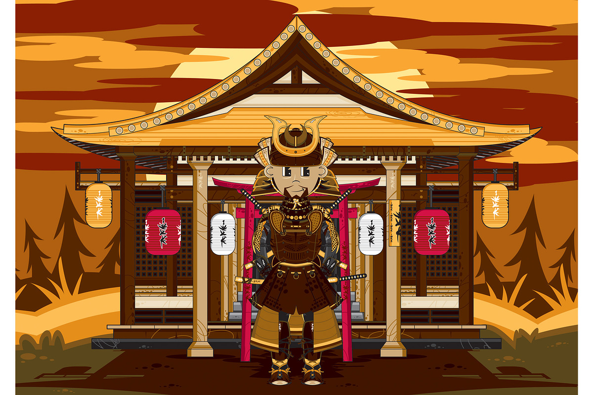 Fierce Samurai Warrior at Temple in Illustrations - product preview 8