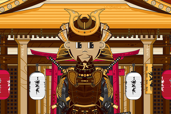 Fierce Samurai Warrior at Temple in Illustrations - product preview 1