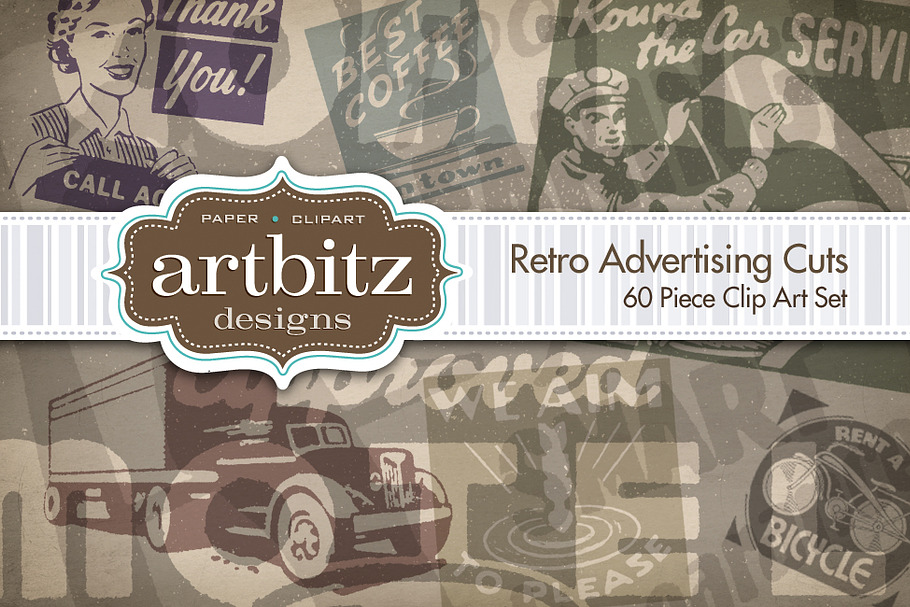 60 Retro Advertising Cuts Clip Art in Illustrations - product preview 8