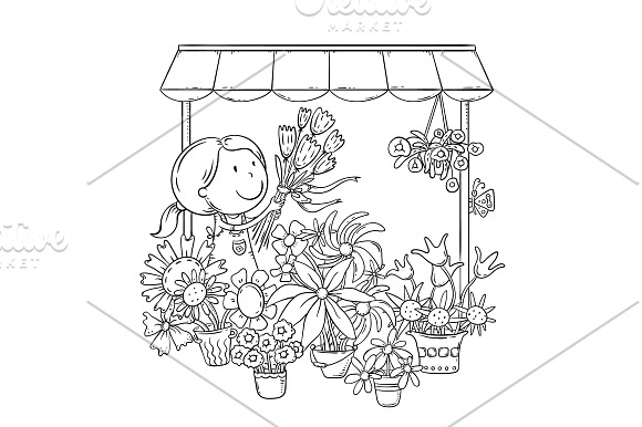 Florist girl selling bouquets in Illustrations - product preview 1