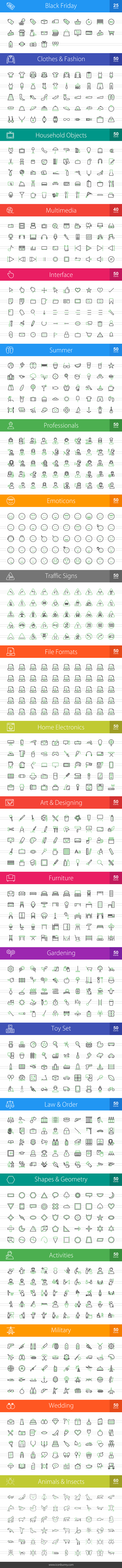 1025 Line Green & Black Icons (V2) in Graphics - product preview 1