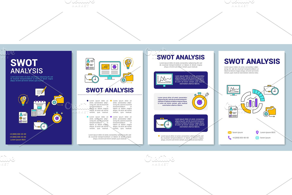 SWOT analysis blue background in Brochure Templates - product preview 8