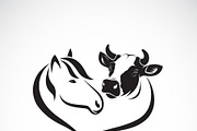 Vector of horse head and cow head.